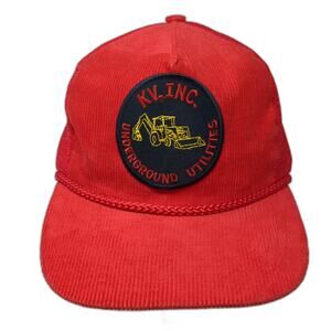 Otto Cap Red Trucker Hat Corduroy Rope KV Inc Underground Utilities Patch OSFA